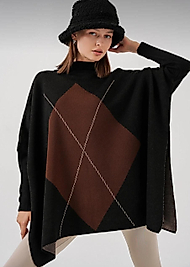 Oversize,Baklava Desen,Standart Beden Panço Kazak Kahve