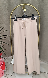 Lastikli Bağlamalı Bol Paça Pantolon Bej