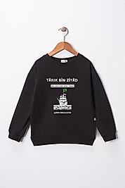 Erkek Çocuk Siyah "Tarık Bin Ziyad" Baskılı Sweat