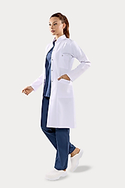 Miracix MRCKLT52 Uzun Kol Beyaz Uzun Boy Hakim Yaka Doktor, Hemşire ve Öğretmen Önlüğü