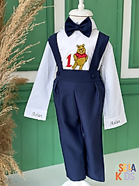 Erkek Çocuk Lajivert Salopet Takım - Winnie ve 1 Nakışlı