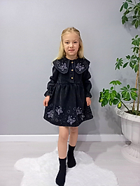 4/12 yaş taşlı kot elbise kelebek detaylı