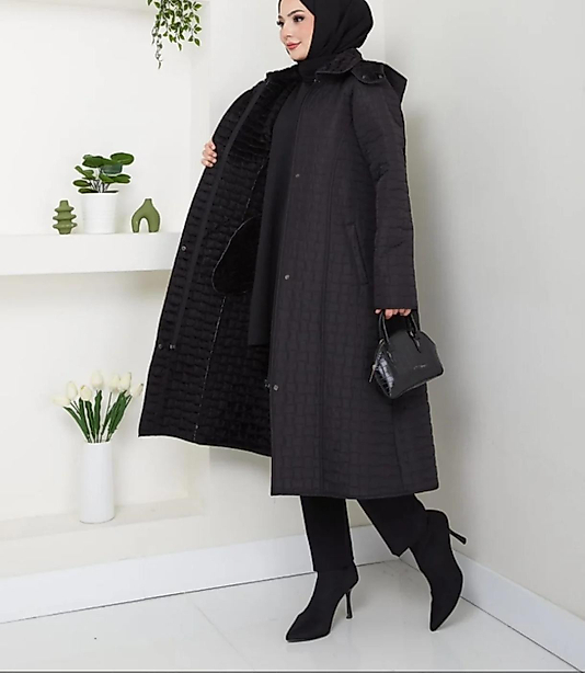 Tam Boy Kapitone İçi Kürklü Kaban