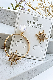 Xuping Vip Seri İncili Sirius Yıldızlı Zirkon Taşlı Çelik Küpe (4 cm - 1,5 cm)