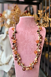 Karamel-Bronz Işıltılı Boncuk Kolye | Mev’Armoni Collection