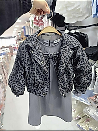 Gri leopar elbise ceket takım