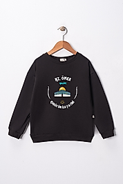 Erkek Çocuk Siyah "Hz Ömer" Baskılı Pamuklu Sweat