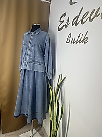 Denim Ceketli Etekli Takım