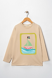 Kız Çocuk Uzun Kollu Bisiklet Yaka "Sumud, Özgür Filistin" Baskılı Tişört Mevsimlik Pamuklu