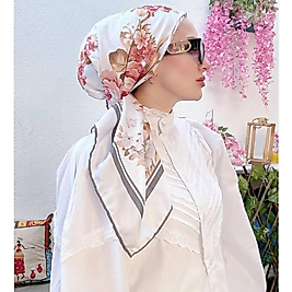 Vakko Çiçek Desen Twill Eşarp - Gri