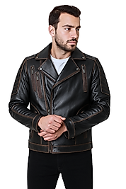 Lucas Hakiki Deri Erkek Vintage Eskitme Motorcu Tarzı Mont