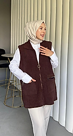 Angora Cepli Yelek Kahve Renk