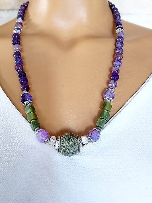 AKİK AMETIST UZUN KOLYE