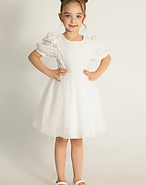 Kız Çocuk 2-5 Yaş Kısa Kollu Beyaz Elbise