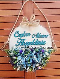 Mavi Kuru Çiçek Tasarım Kapı Süsü