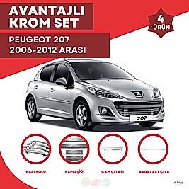 Peugeot 207 Avantajlı Krom Set 2006-2012 Arası -4Ürün- Paslanmaz Çelik