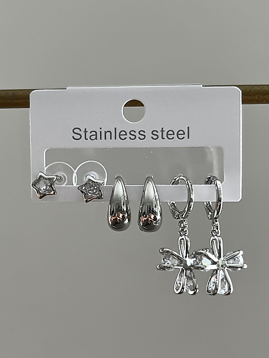 Çelik 6’lı Silver Çiçek Küpe