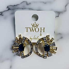 Lacivert Taşlı Yuvarlak Küpe