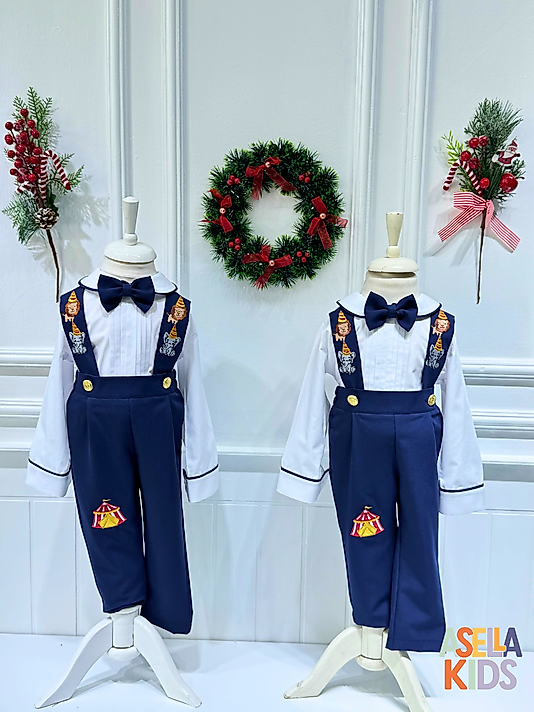 Erkek Çocuk Lajivert Salopet Takım - Nakışlı