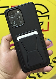 Redmi 12 4G Kartlıklı Standlı Siyah Deri Telefon Kılıfı