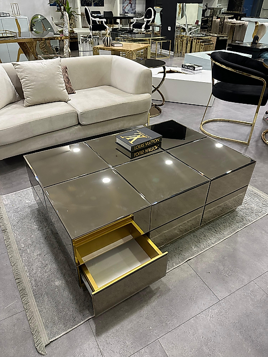 DİKDÖRTGEN TASARIM ORTA SEHPA BRONZ AYNA