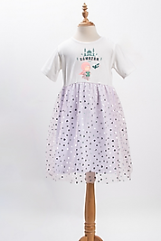 Kız Çocuk Tüllü "Ramazan" Baskılı Elbise