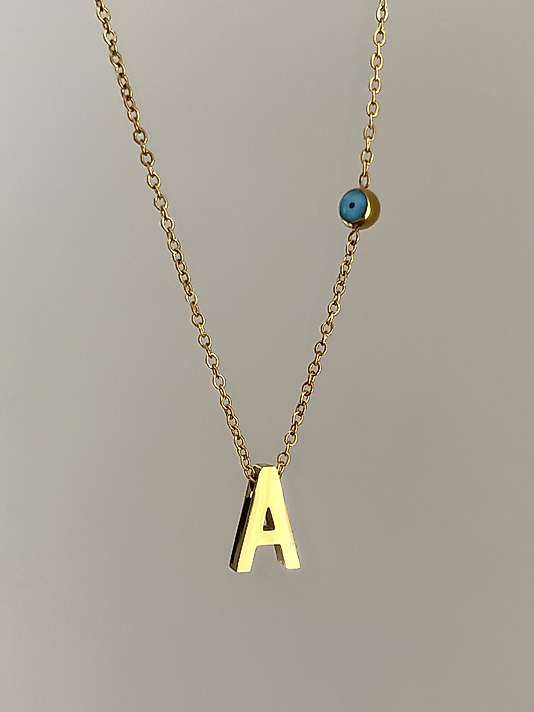 Çelik A Harf Minimal Gold Kolye