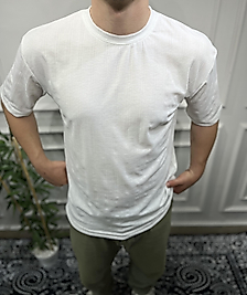 Çizgi Desenli T-Shirt - Beyaz