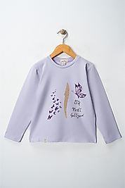 Kız Çocuk Uzun Kollu Bisiklet Yaka "Elif Nesli Geliyor" Lila Baskılı Tişört Mevsimlik Pamuklu