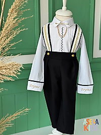 Erkek Çocuk Siyah Salopet Takım - Beyaz Detaylı