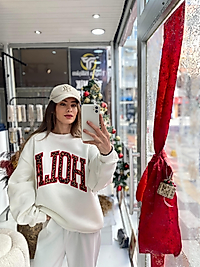 BEYAZ LEOPAR HOLA BASKILI SWEATSHIRT