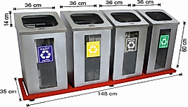 4 BÖLMELİ ŞEFFAF KIRILMAZ CAMLI MAT PASLANMAZ GERİ DÖNÜŞÜM SETİ ( KDV DAHİL )