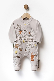 0-9 Ay Çiftlik Desenli Bebek Patikli Tulum