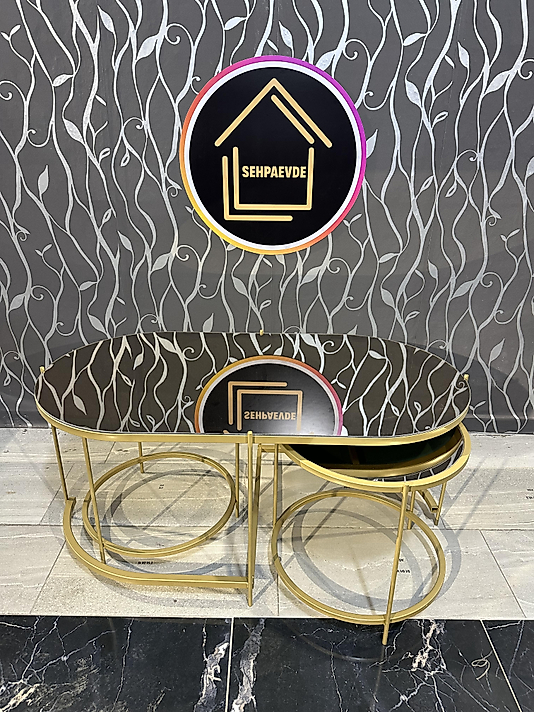 MAT GOLD ELİPS 2+1 ORTA SEHPA KOMPLE BRONZ AYNA