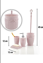 Pastel Pembe Vintage Banyo Seti 4 Parça – Klasik ve Zarif