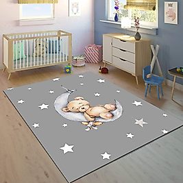 Minibabyrooms Ayda Uyuyan Ayıcık Desenli 8 mm Kalınlıkta Çocuk Odası Halısı