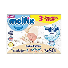 Molfix İzotonik Sulu Mendil Yenidoğan 3x50'li