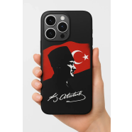 Siyah Mustafa Kemal Atatürk İmzalı Bayrak Lansman Telefon Kılıfı