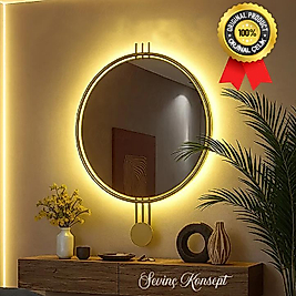 LED li GOLD AMEDİ Ayna 60 cm Dekoratif Hol Koridor Duvar Salon Makyaj Aynası