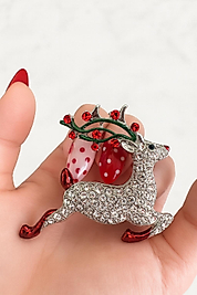 Noel  Taşlı Geyik Broş