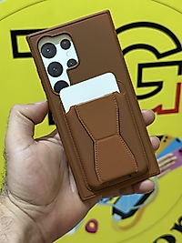 Samsung Galaxy s24 Ultra Kartlıklı Standlı Deri Telefon Kılıfı Kahverengi
