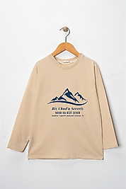 Kız Çocuk Uzun Kollu Bisiklet Yaka "Uhud" Baskılı Tişört Mevsimlik Pamuklu