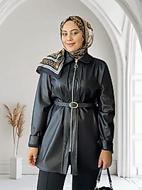 Fermuarlı Siyah Deri Ceket