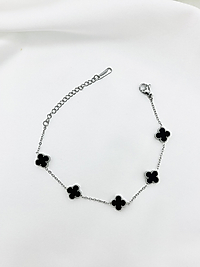 Küçük Yonca Model Siyah Çelik  Bileklik(SILVER)