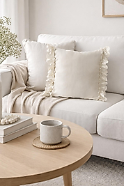 Fırfırlı Fistolu Krem Kırlent Kılıfı