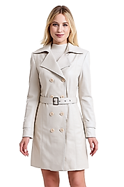 Nicole Hakiki Deri Kadın Ekru Trençkot