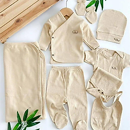 7'li Bebek Hastane Çıkışı Seti Yumuşak Ribana Kumaş