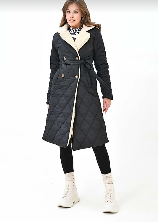 Kadın Maxi Boy Kürklü Mont