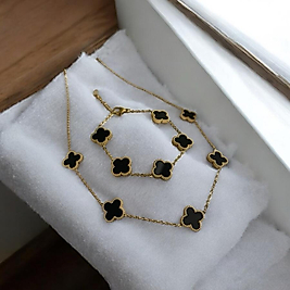 Çelik kolye 2 lik set gold siyah
