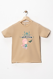 Kız Çocuk Kısa Kollu Bisiklet Yaka "Ramazan" Baskılı Tişört Mevsimlik Pamuklu